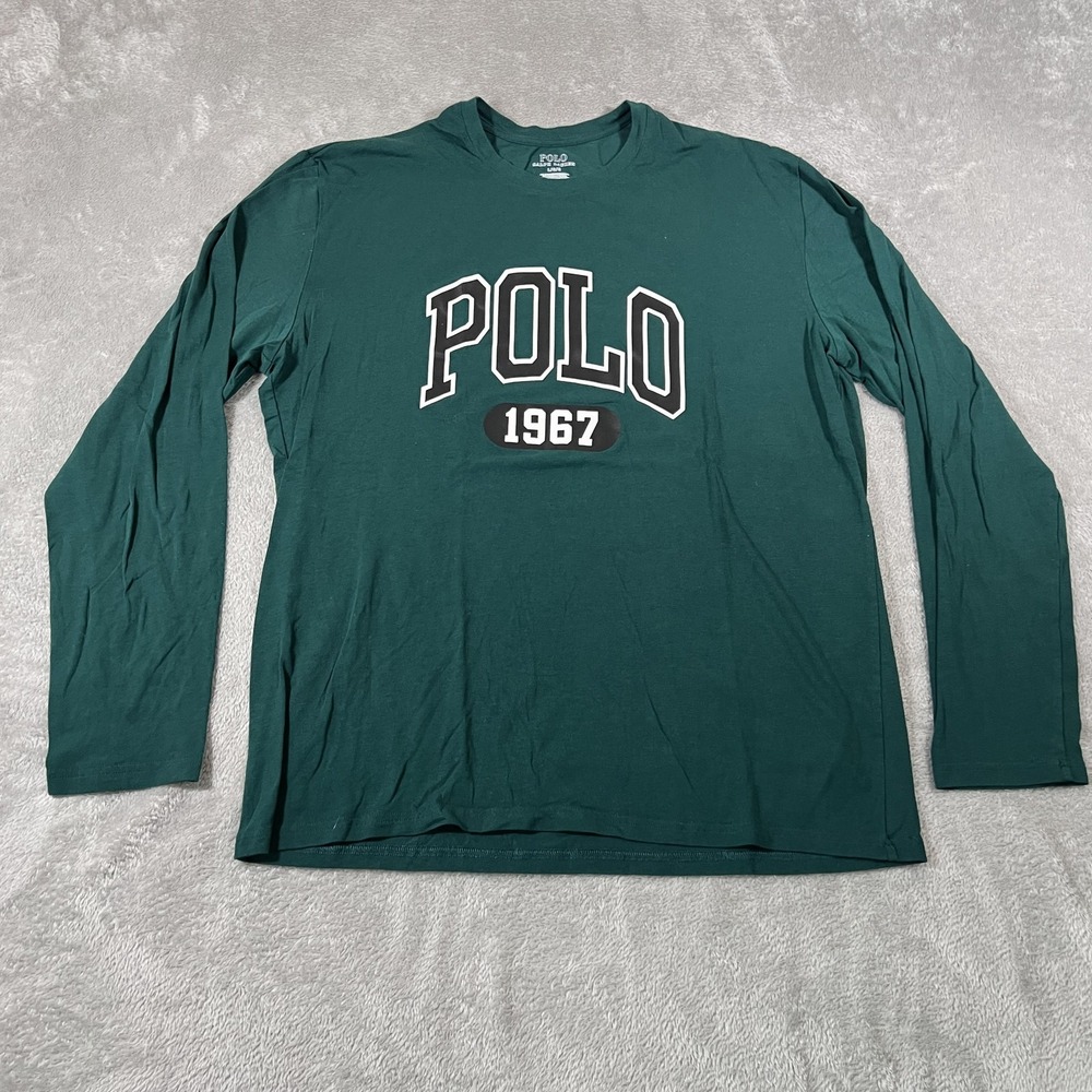 Polo Ralph Lauren Long‎ Sleeve T-Shirt Mens Large Green1967 Spell Out College